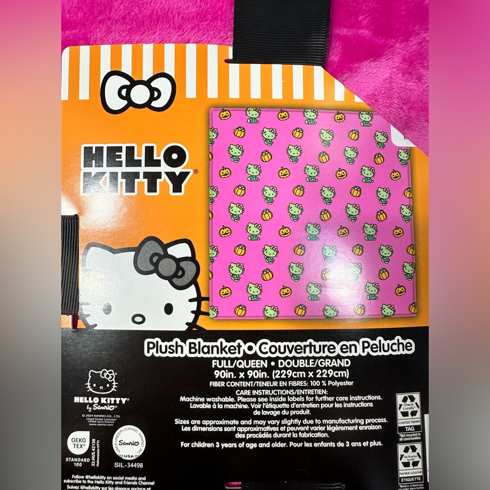 Hello Kitty - Queen Pink Frankenstein Halloween Throw Blanket - Picture 3 of 4